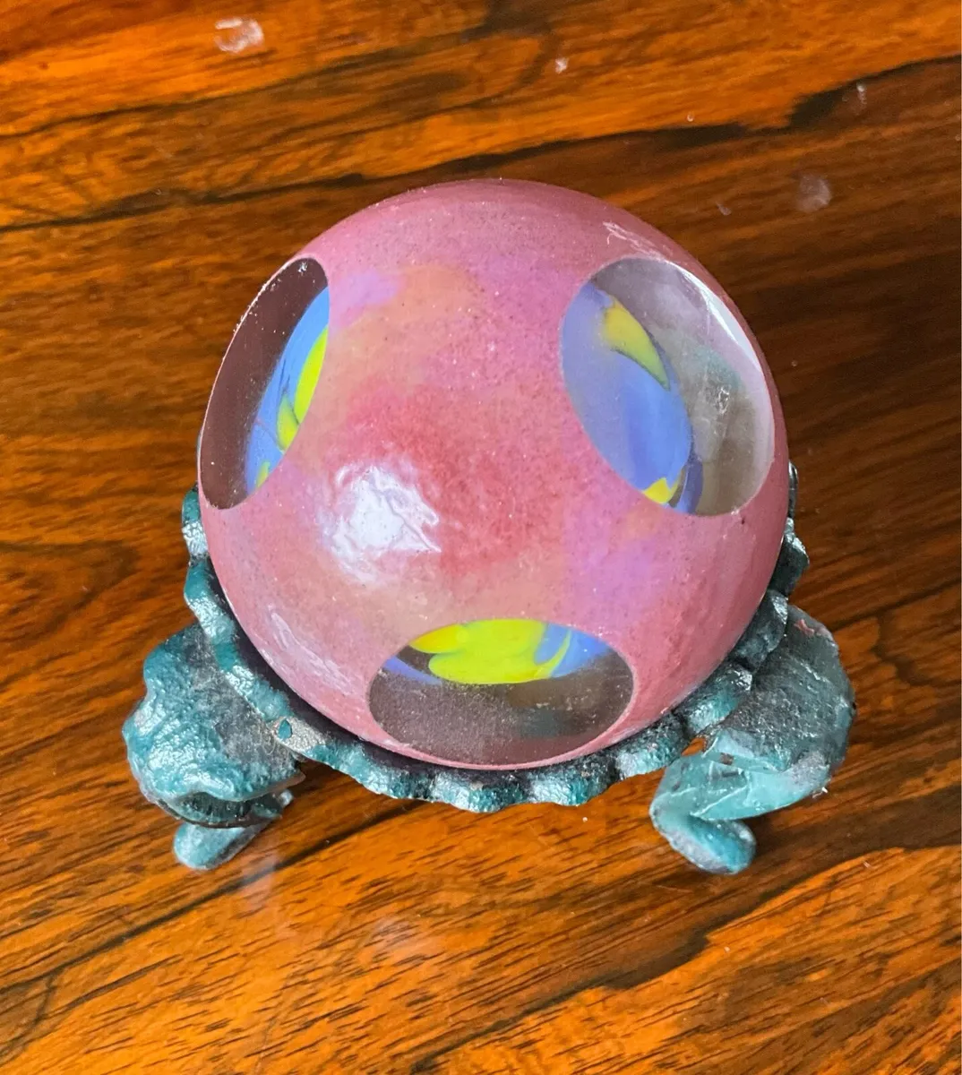 Rare Vintage Kerry Glass Sphere Paperweight +Stand - Image 3