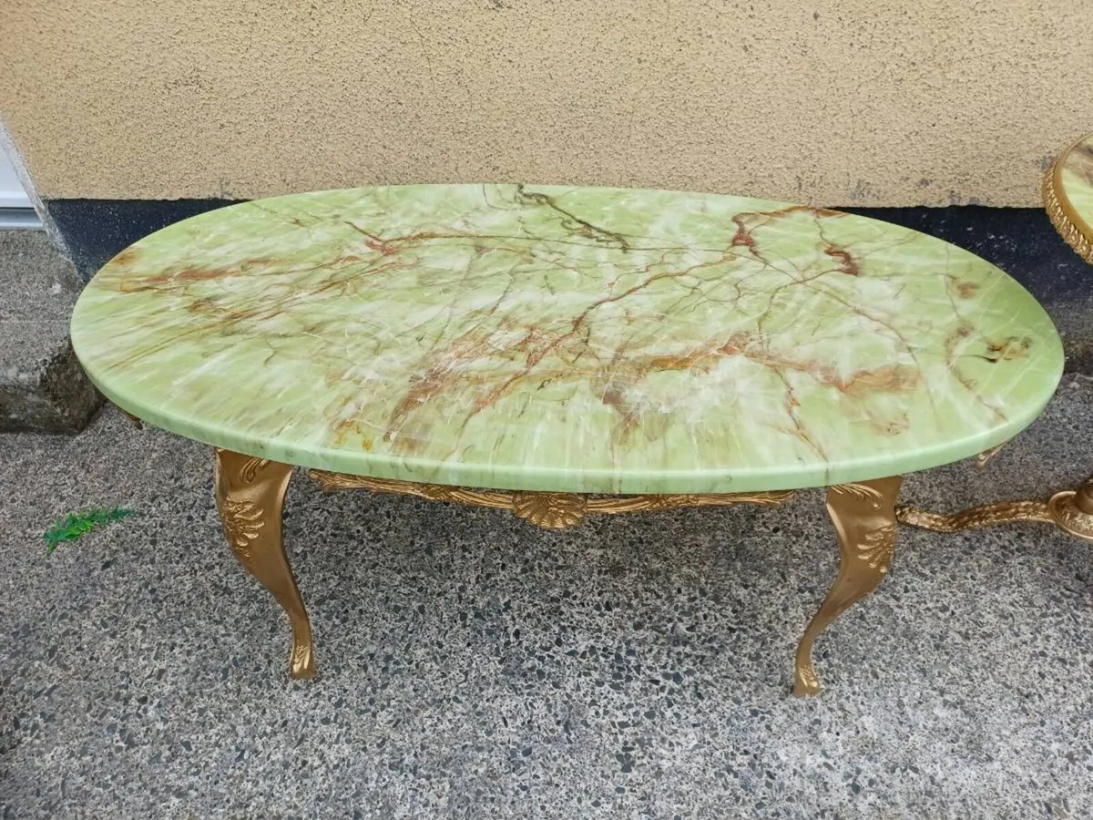 1970s Brass Framed Onyx Effect Tables - Image 2