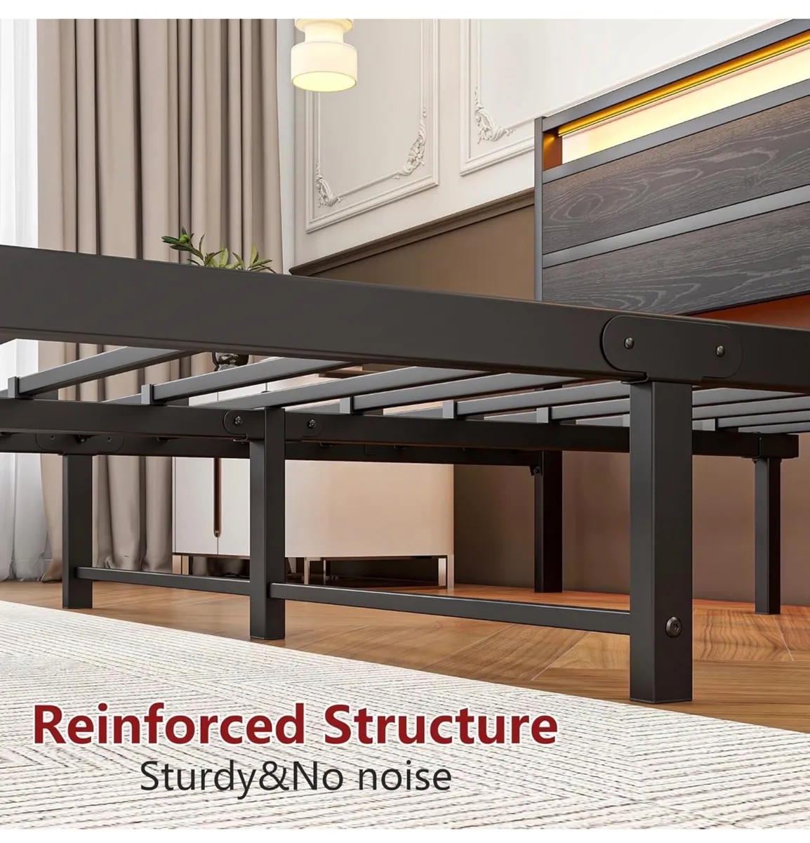 King Size Bed Frame with Headboard & LED Lights,Me - Image 3