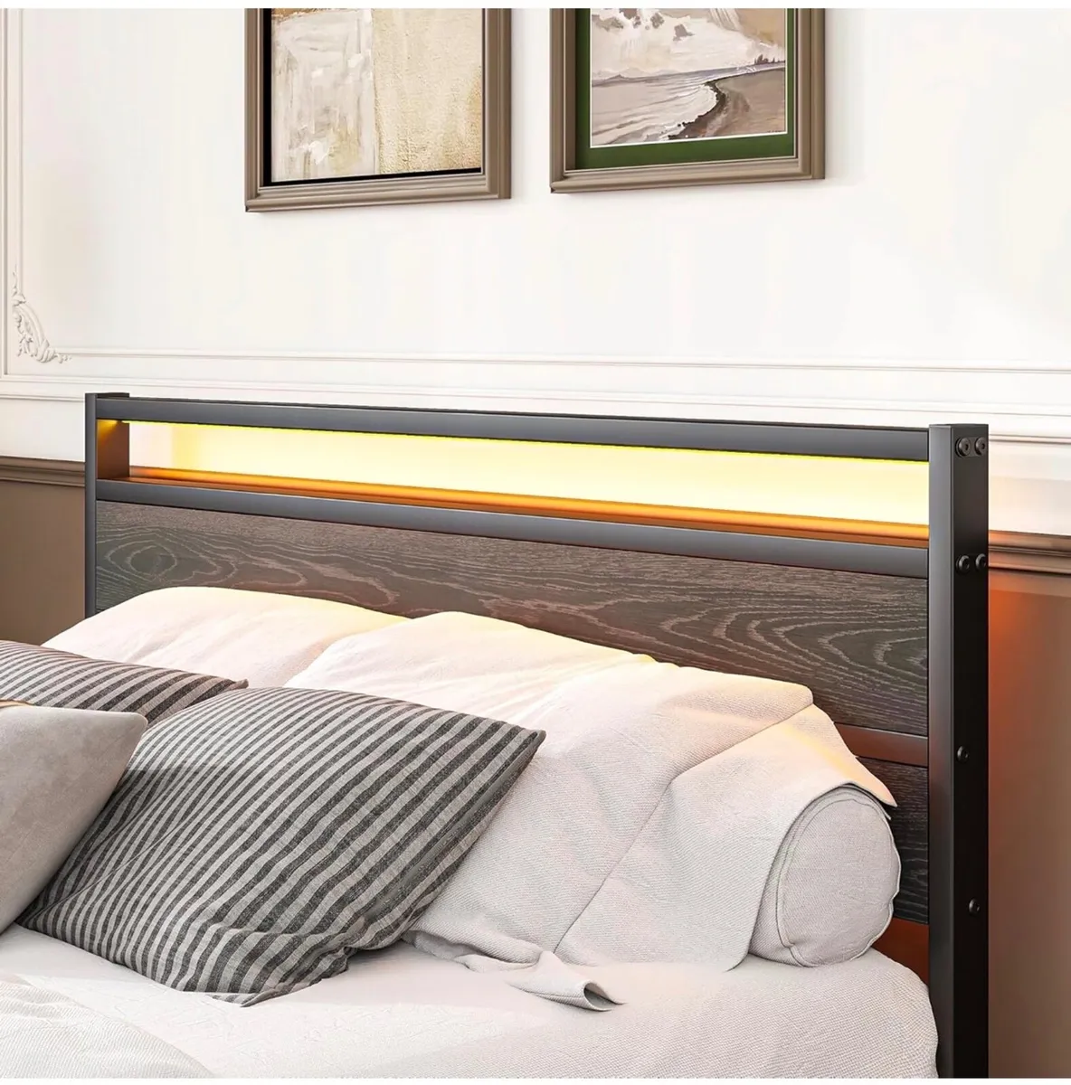 King Size Bed Frame with Headboard & LED Lights,Me - Image 4