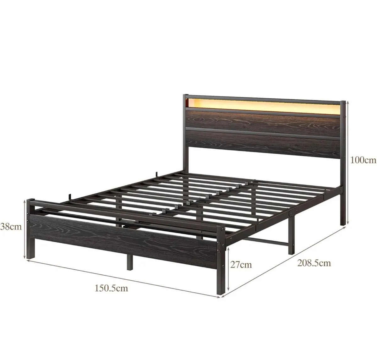 King Size Bed Frame with Headboard & LED Lights,Me - Image 2