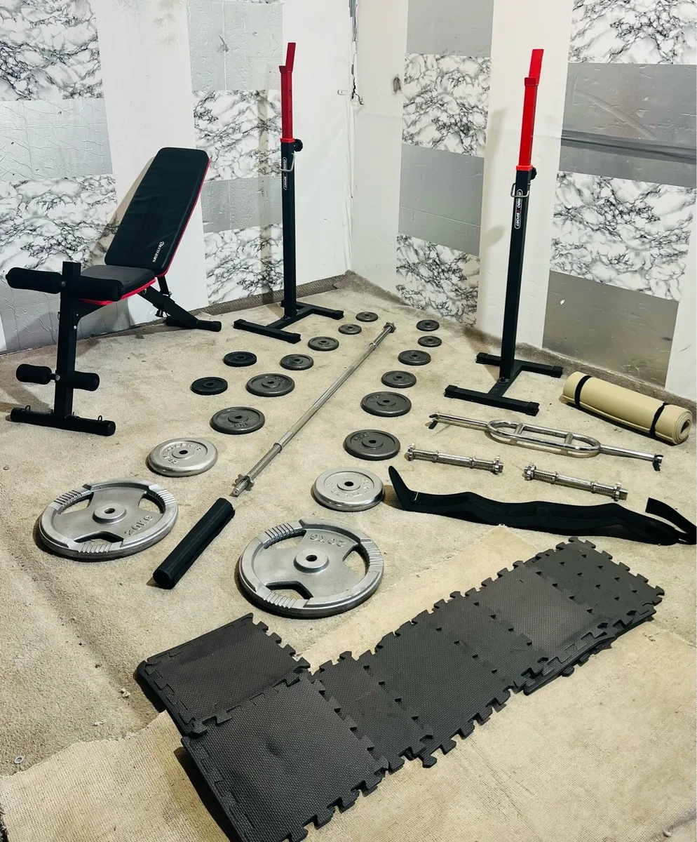 110KG BARBELL DUMBBELLS SET RACK STAND MATS BENCH - Image 2