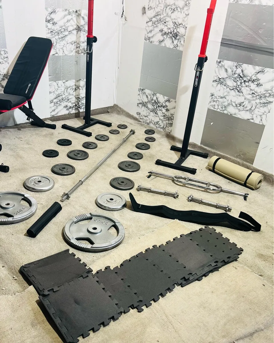110KG BARBELL DUMBBELLS SET RACK STAND MATS BENCH - Image 3