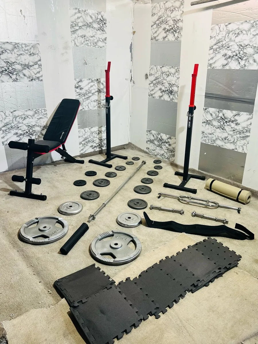 110KG BARBELL DUMBBELLS SET RACK STAND MATS BENCH - Image 1