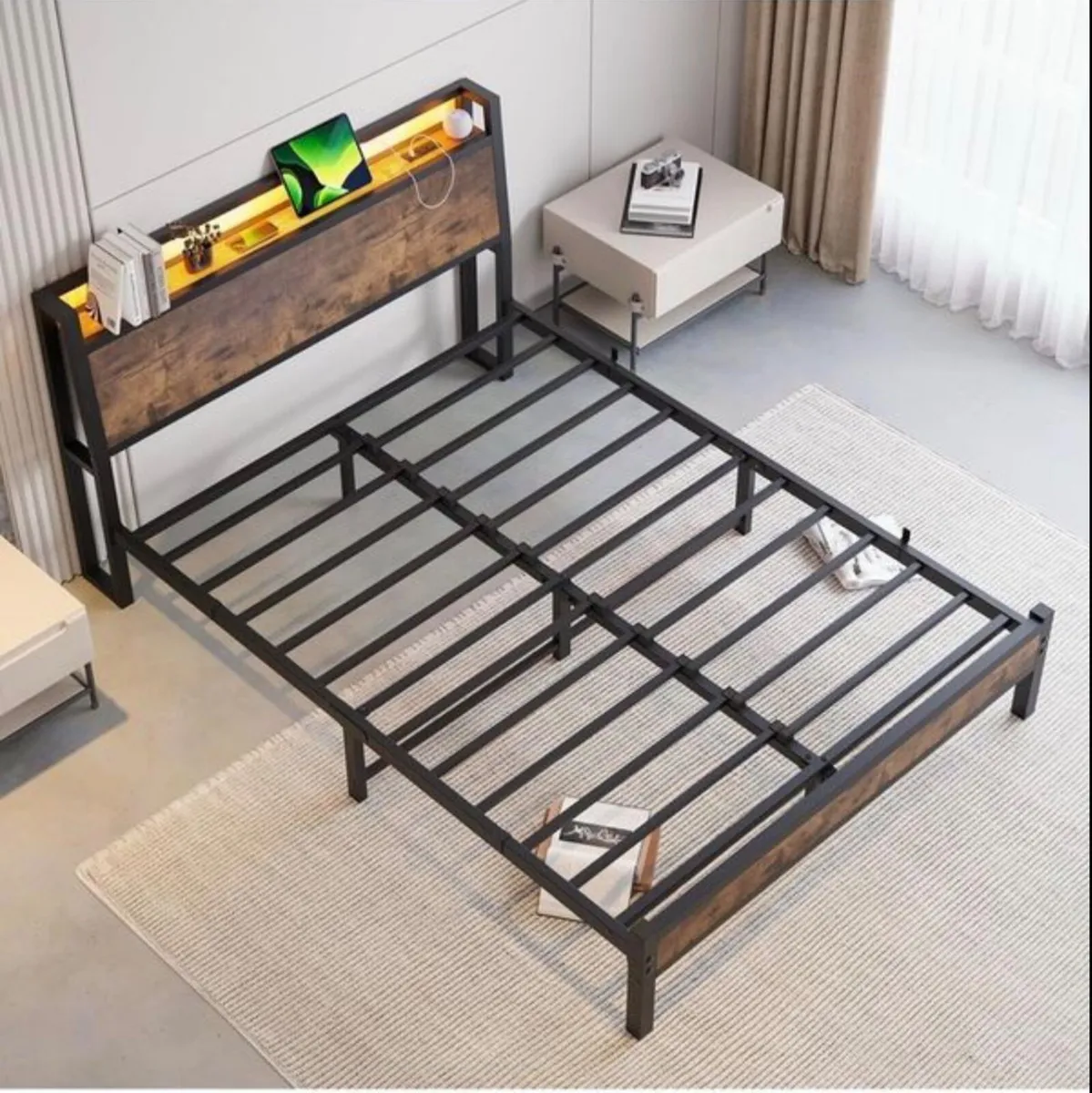 King Size Bed Frame with Charging Station and LED - Image 4