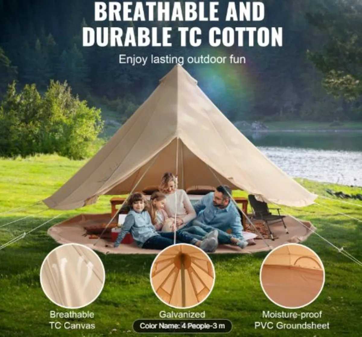 Canvas Bell Tent, 4 Seasons 3 m/9.8ft Yurt Tent, - Image 2