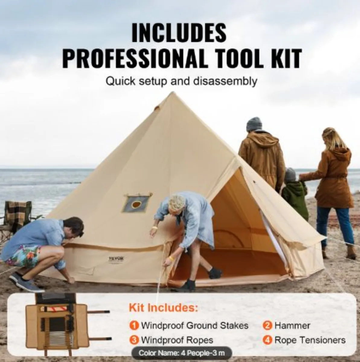 Canvas Bell Tent, 4 Seasons 3 m/9.8ft Yurt Tent, - Image 3
