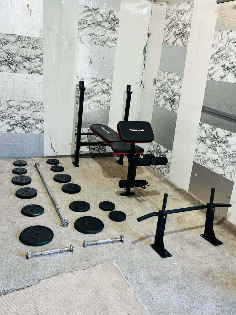 Maximucle weight bench 50kg weights bar dumbbells - Image 1