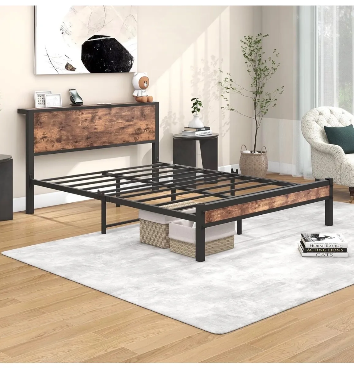King Size Bed Frame with Wooden Storage Headboard - Image 2