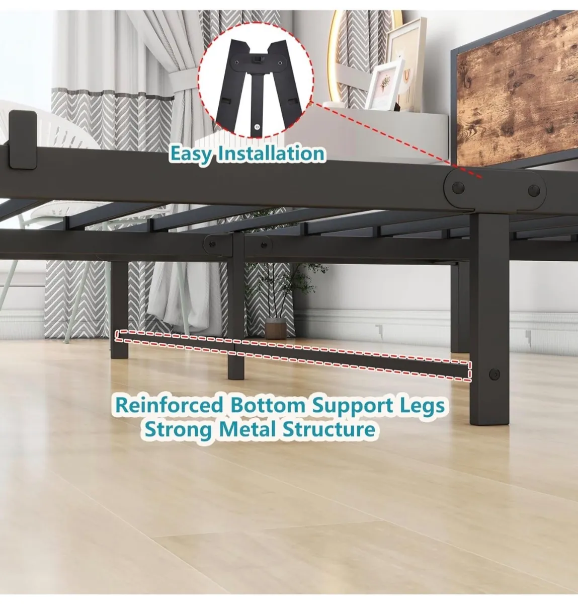 King Size Bed Frame with Wooden Storage Headboard - Image 4