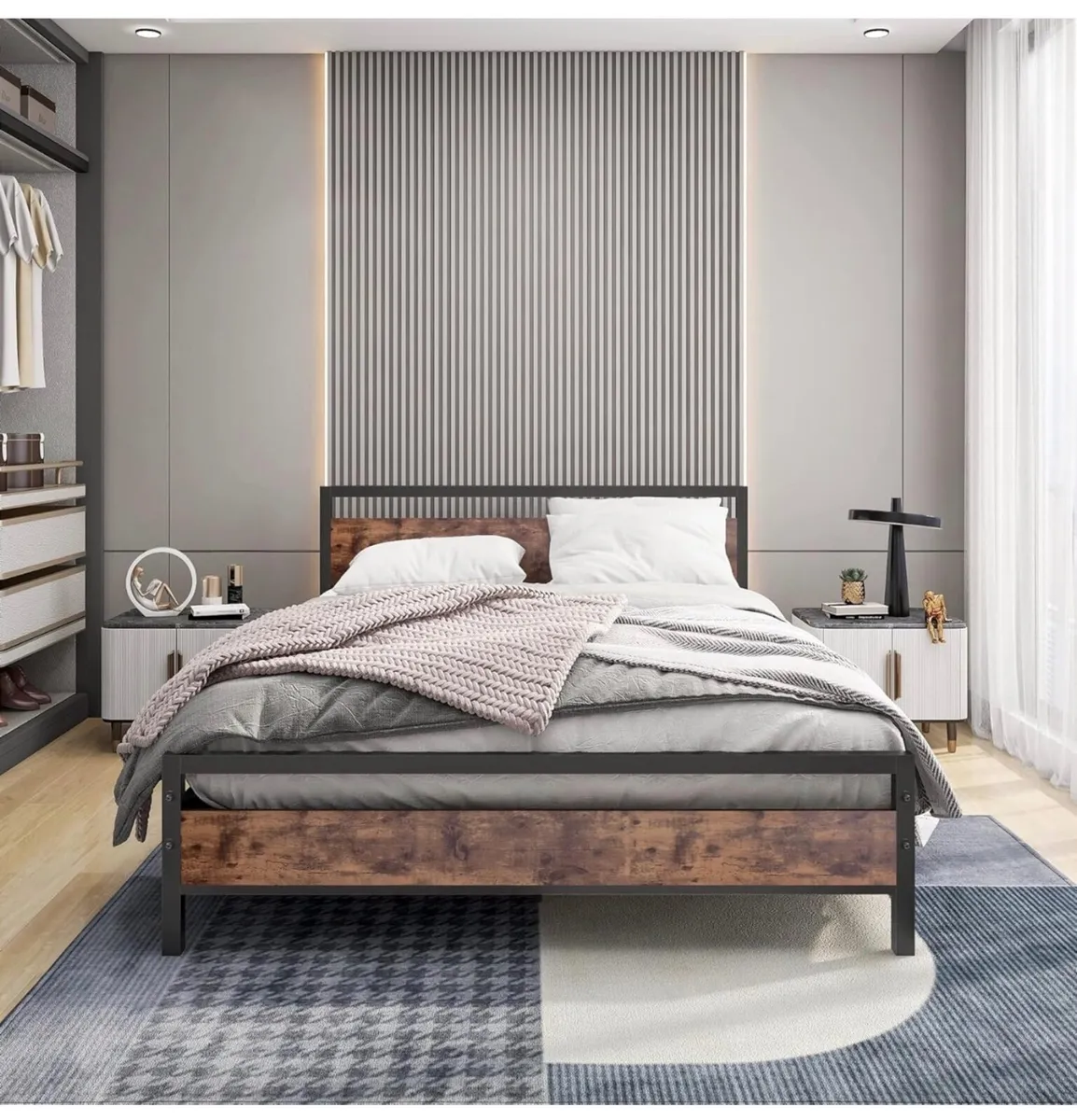 King Size Bed Frame with Wood Headboard,Heavy Duty - Image 3