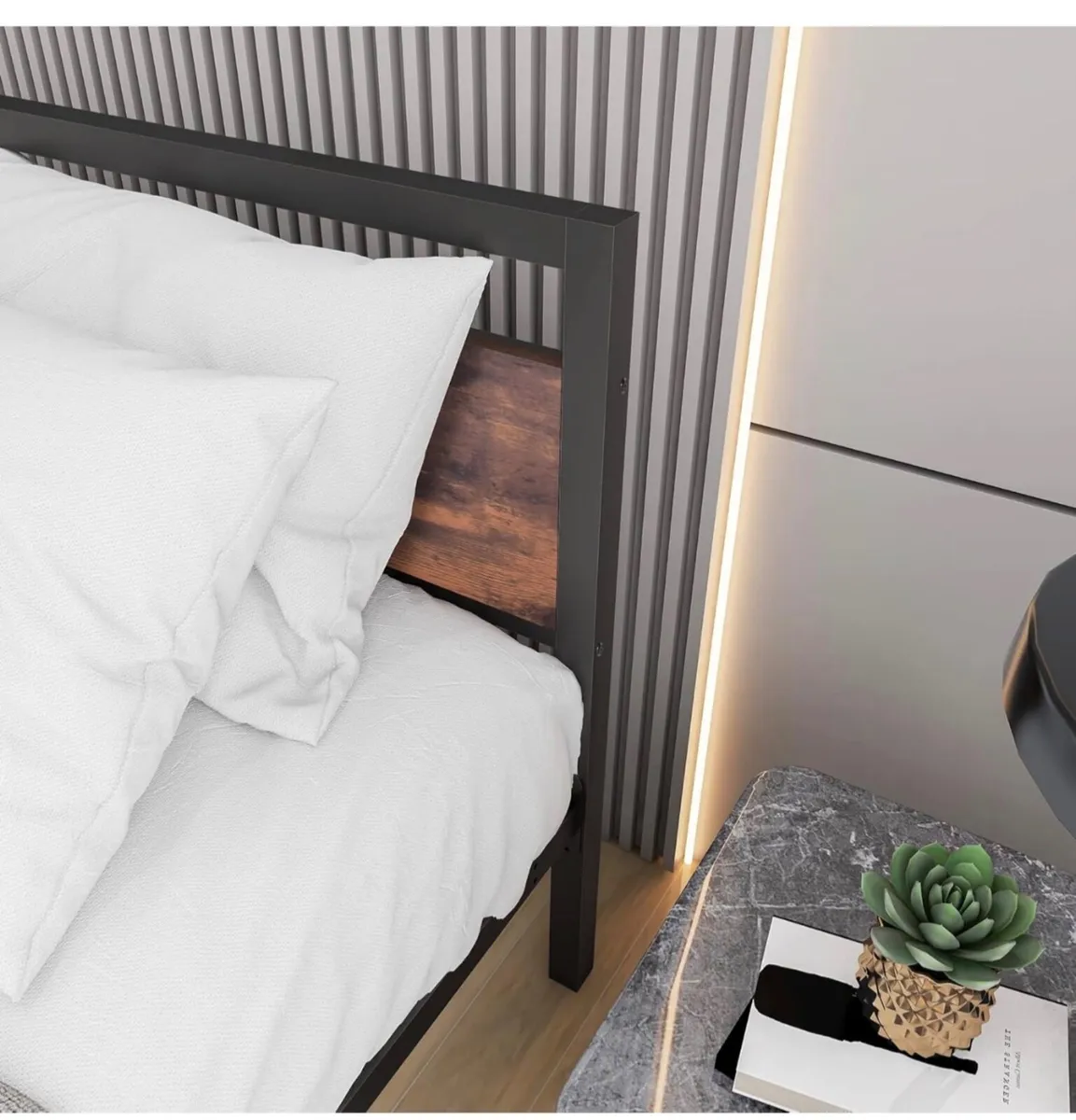 King Size Bed Frame with Wood Headboard,Heavy Duty - Image 4