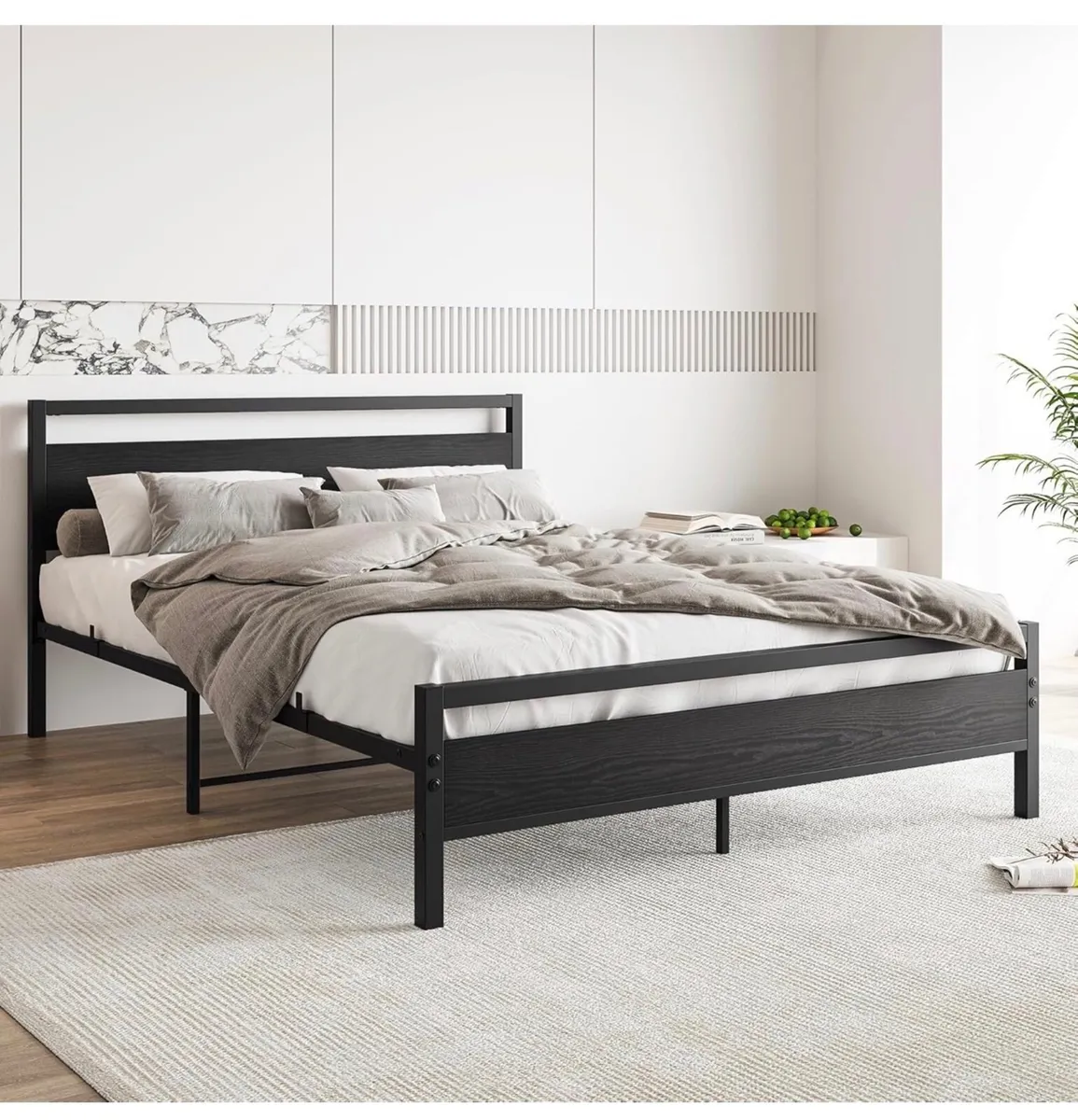 King Size Bed Frame with Wood Headboard,Heavy Duty - Image 1