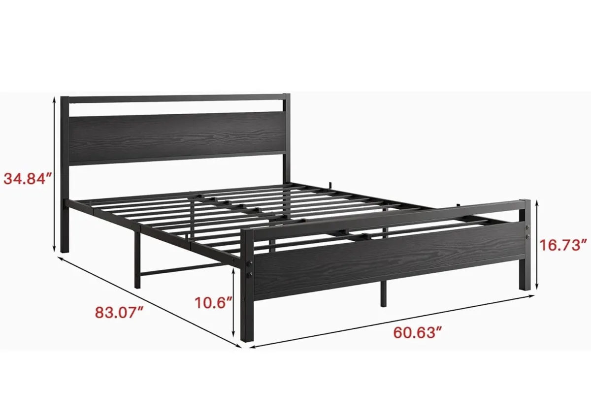 King Size Bed Frame with Wood Headboard,Heavy Duty - Image 2