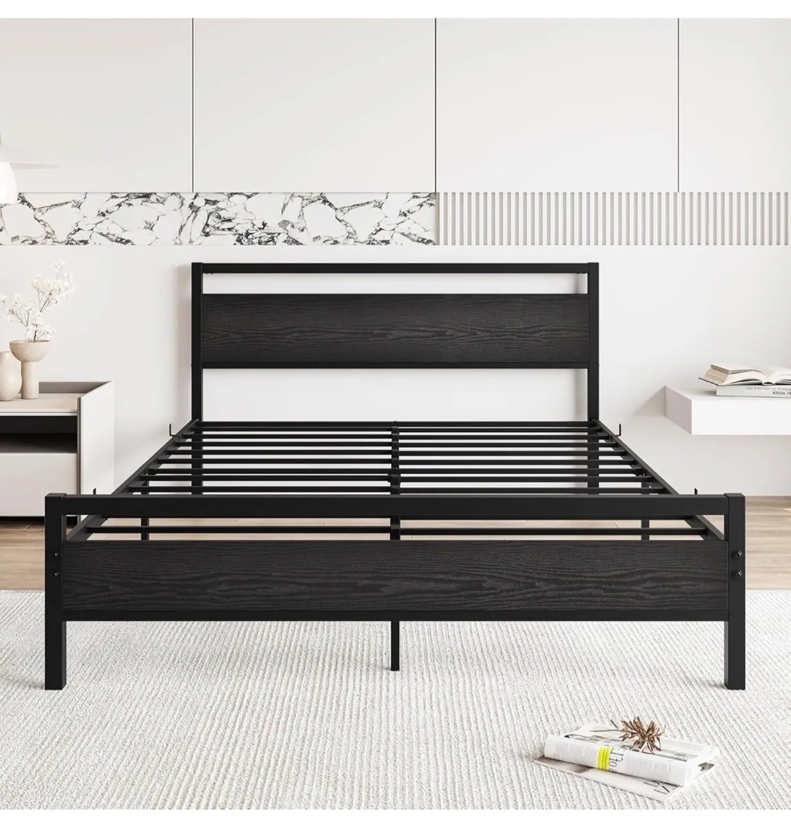 King Size Bed Frame with Wood Headboard,Heavy Duty - Image 4