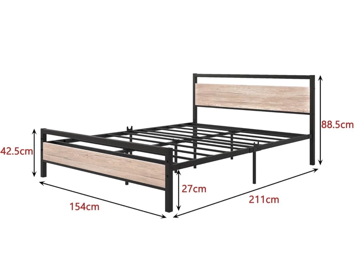 King Size Bed Frame with Wood Headboard,Heavy Duty - Image 2