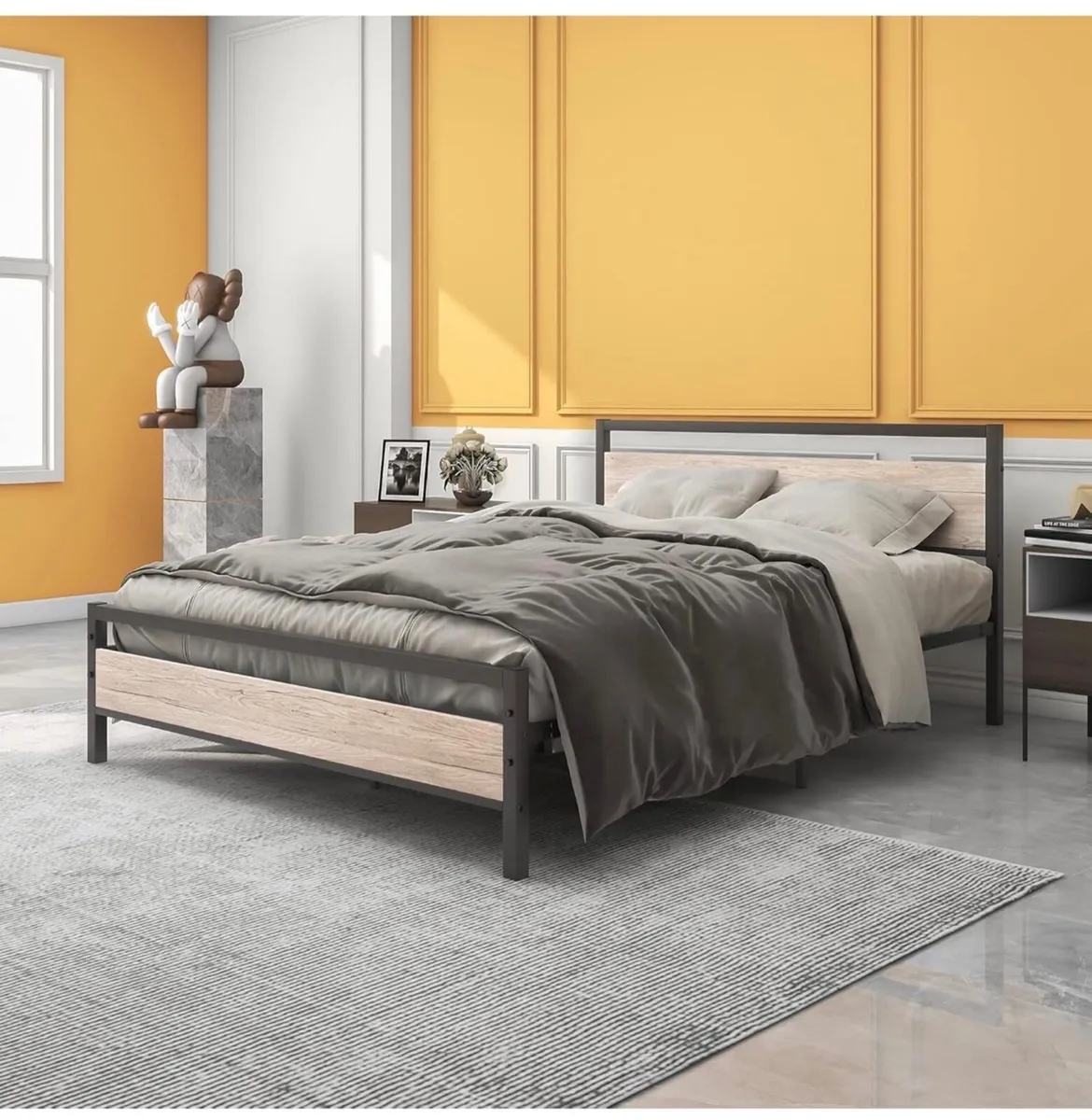 King Size Bed Frame with Wood Headboard,Heavy Duty - Image 1