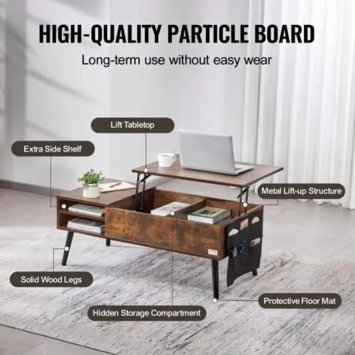 Lift Top Coffee Table, 39.4 in Rectangle Coffee Ta - Image 3