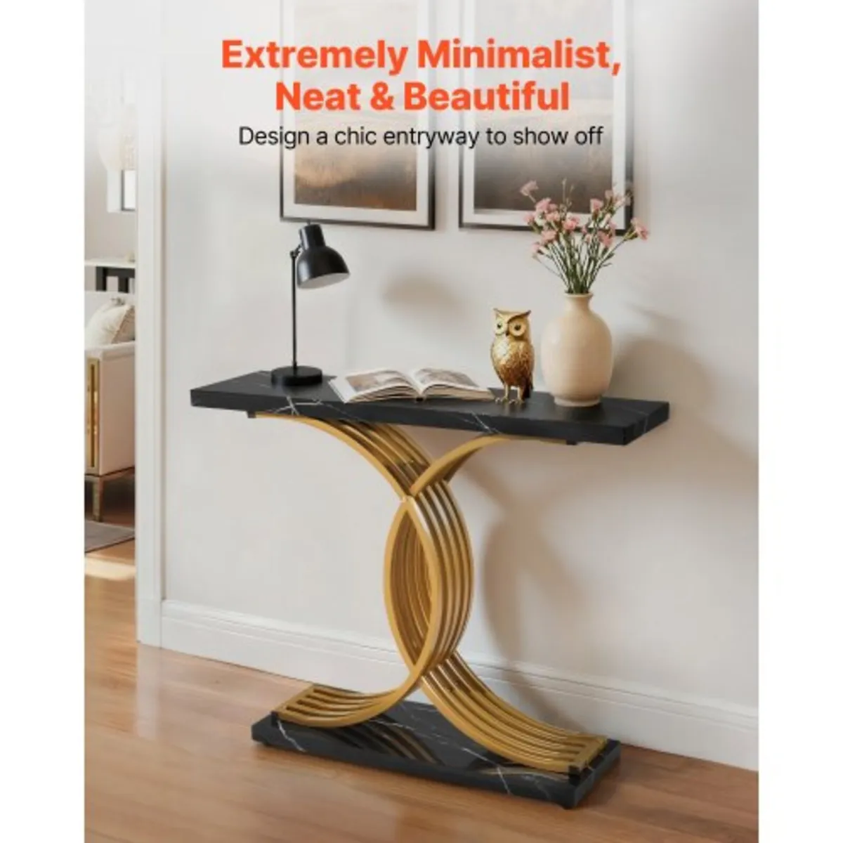 100 cm Gold Console Table, Modern Desk Behind the - Image 2