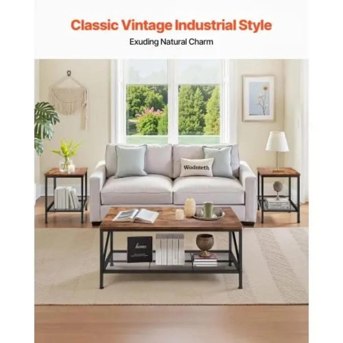 3 Pieces Living Room Table Sets, 105 cm Industrial - Image 4