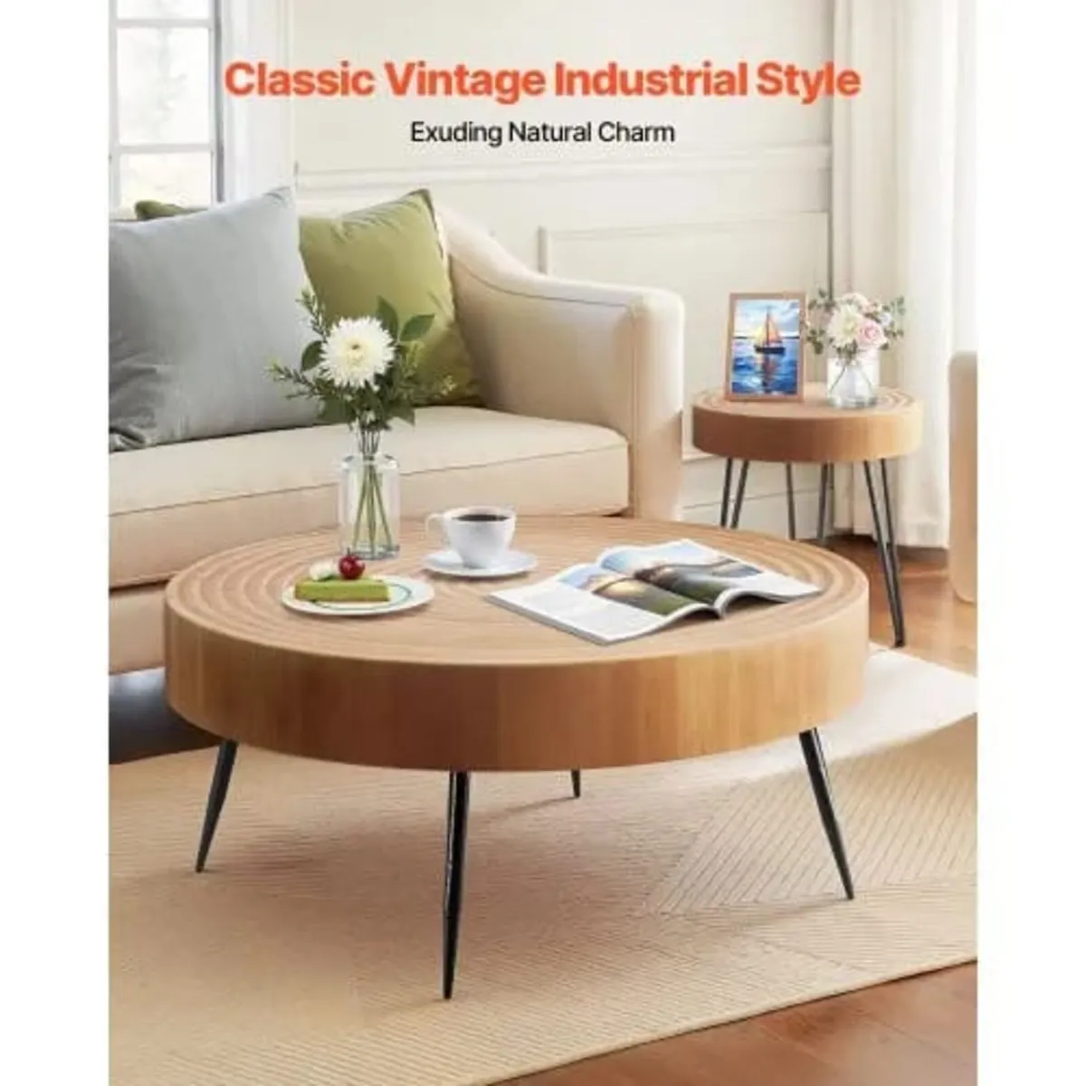 2 Pieces Round Coffee Tables Sets, 79.6 cm Industr - Image 4