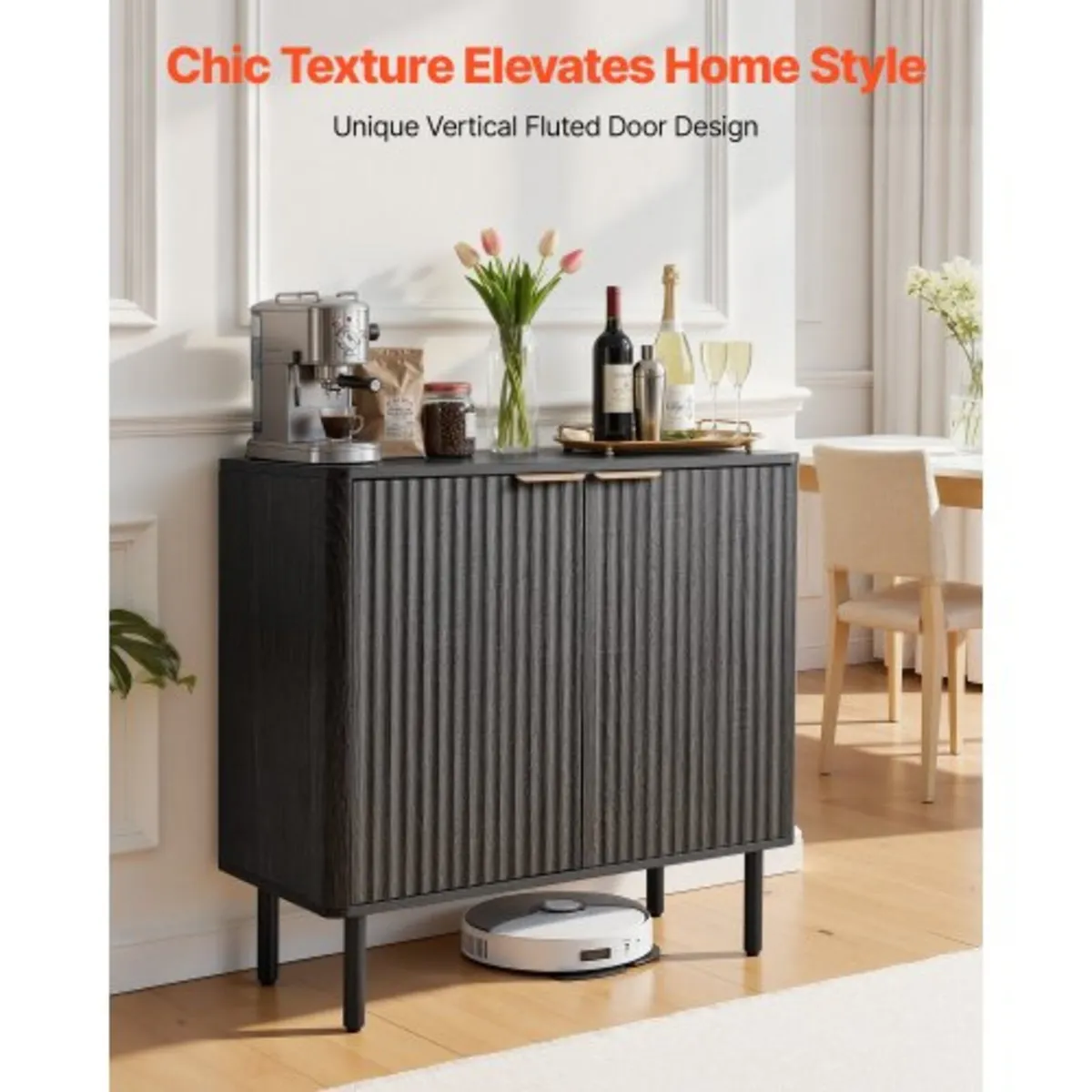 Coffee Bar Cabinet, Mid Century Fluted Coffee Bar - Image 3