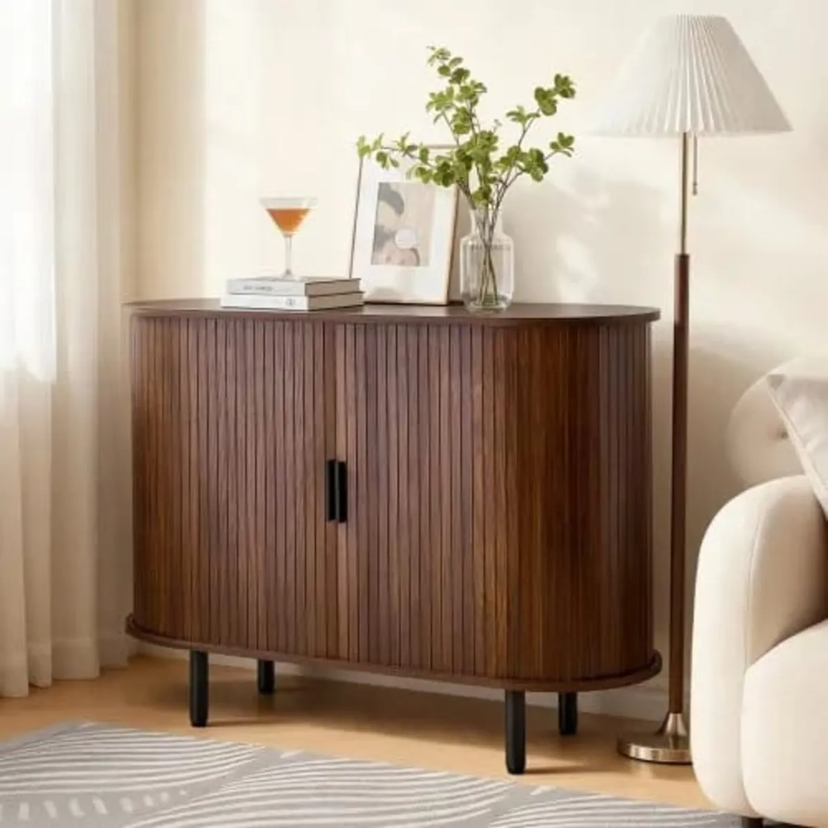 Coffee Bar Cabinet, Mid Century Fluted Coffee Bar - Image 4