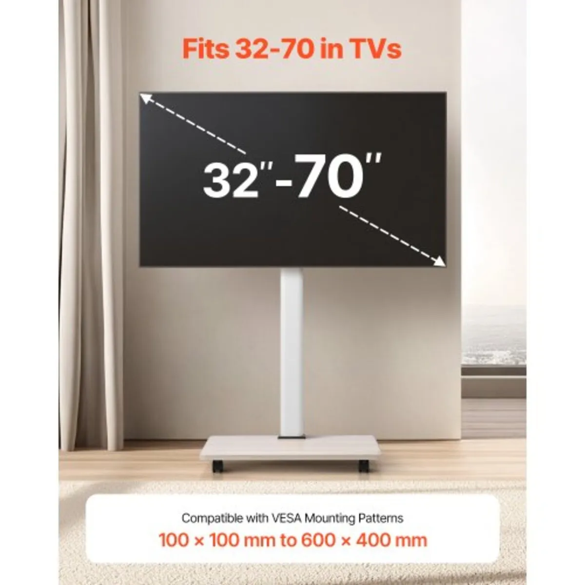 Rolling TV Stand, Mobile TV Cart for 32-70 Inch Sc - Image 3