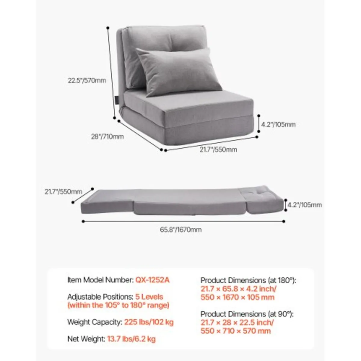 Convertible Flip Chair, 5-Position Adjustable Floo - Image 4