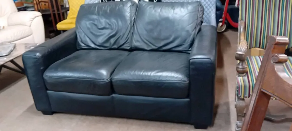 Black Leather Two Seat Sofa