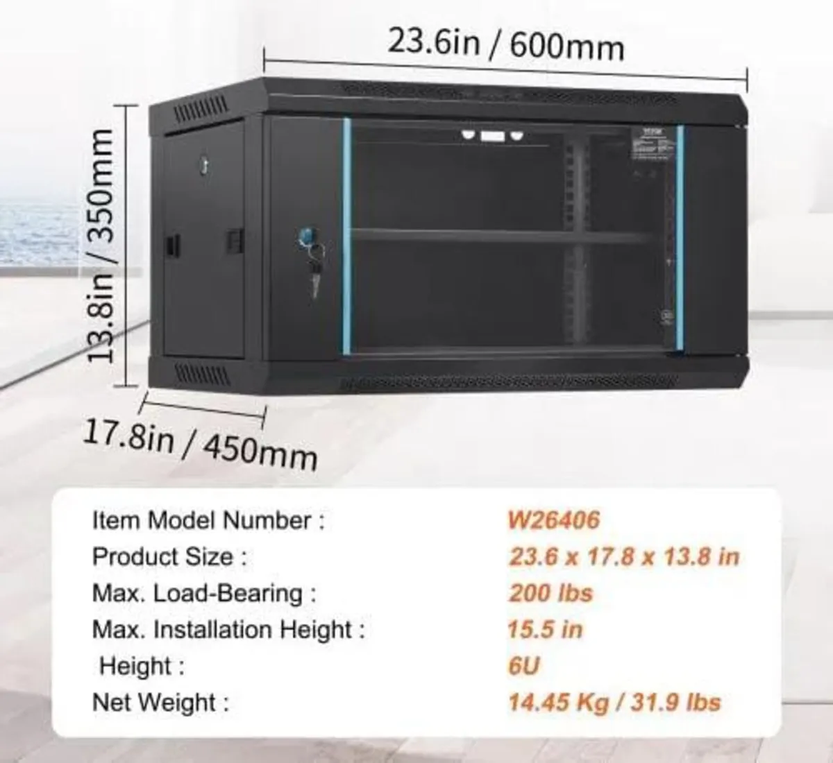 6U Wall Mount Network Server Cabinet, 39.4 cm Deep - Image 2