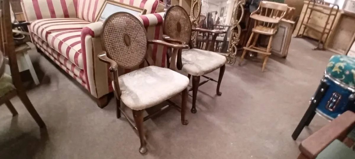 Pair Of Edwardian Bergere Backed Armchairs - Image 1