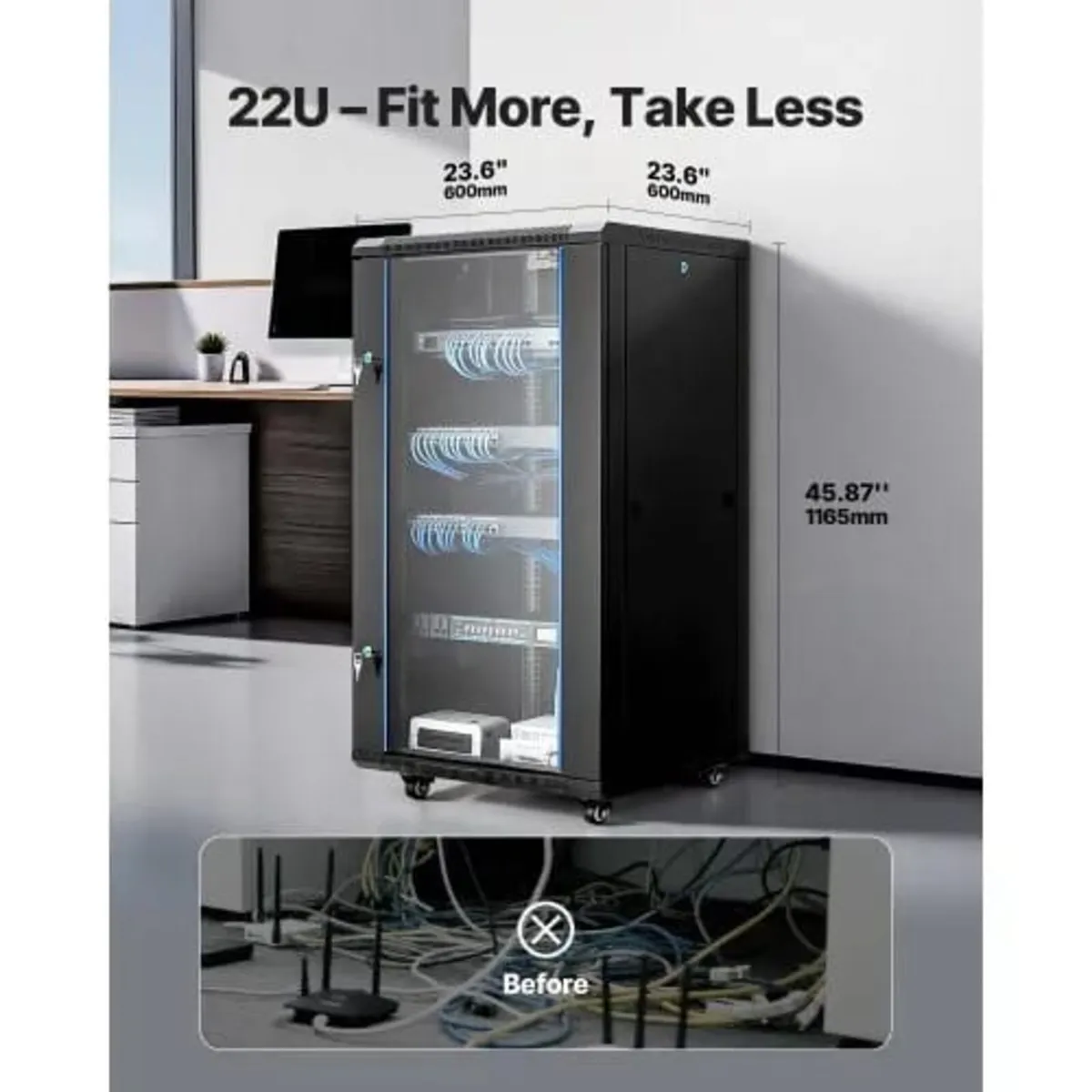 22U Network Cabinet Wall Mount, 600 mm Depth, 136 - Image 3