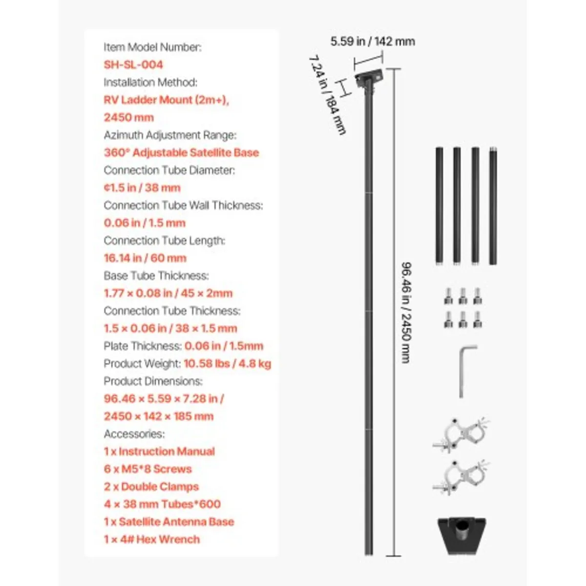 Starlink RV Ladder Mount, 360°Adjustable Angle Mou - Image 4