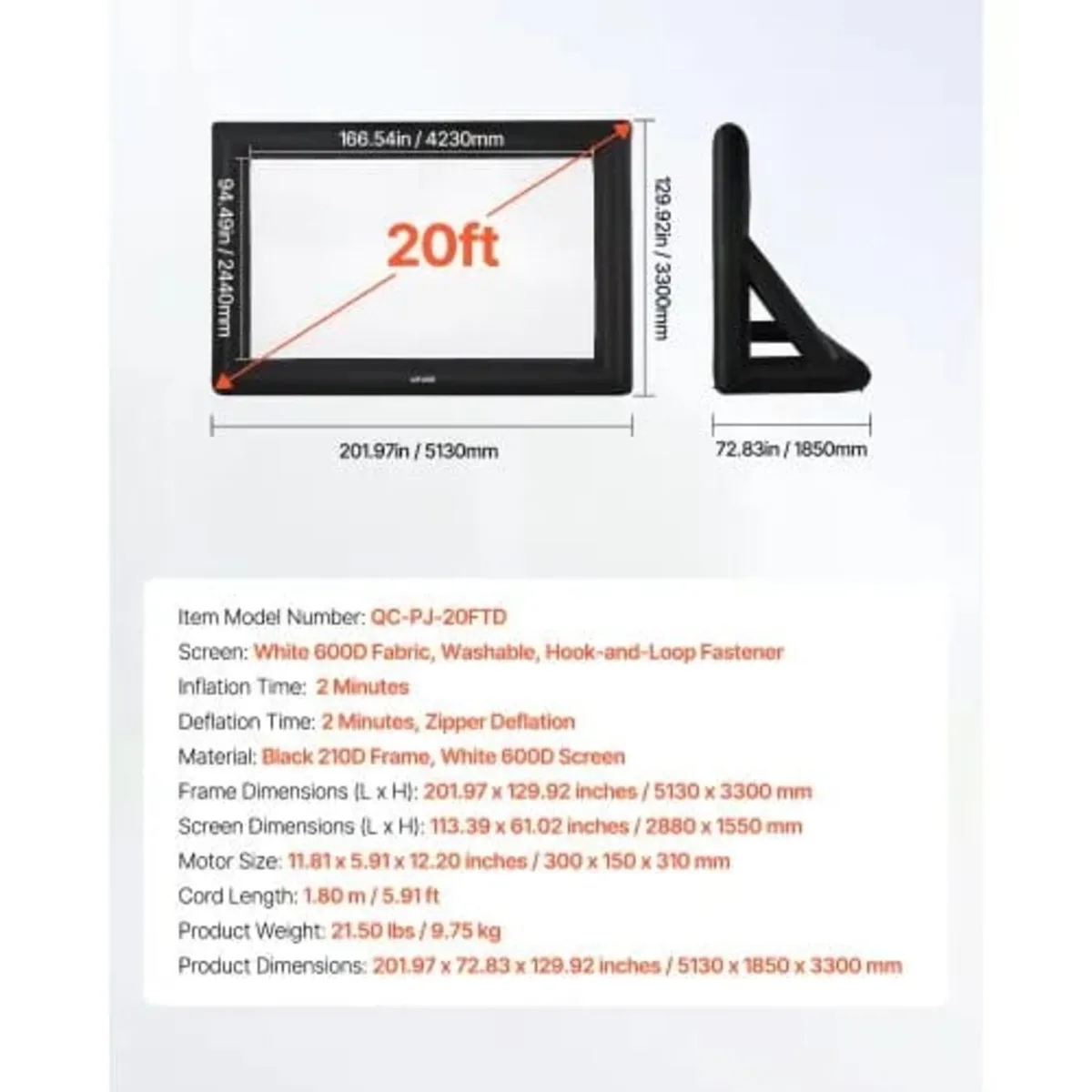 20 ft Inflatable Movie Screen, 600D Washable Infla - Image 3