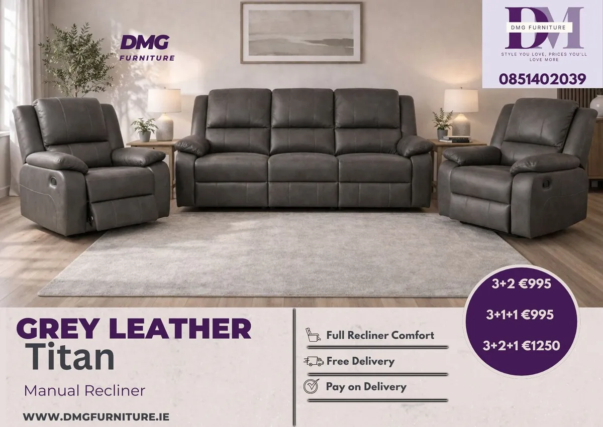 New 3+2 Titan Leather Recliner Sofas - Image 3