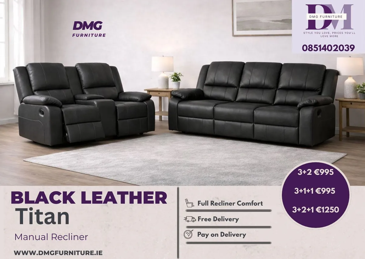 New 3+2 Titan Leather Recliner Sofas - Image 4