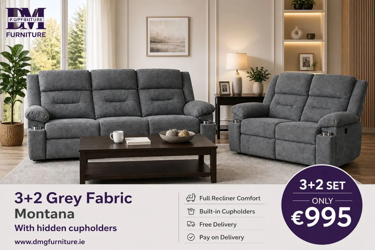 New 3+2 Marino Plus Fabric Recliner Sofa - Image 2