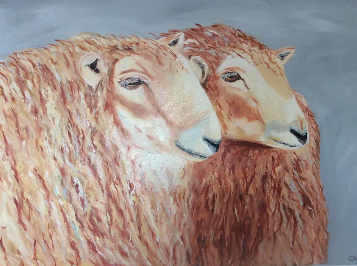 Art Oil painting ‘2 best friends’ sheep large Larg - Image 3