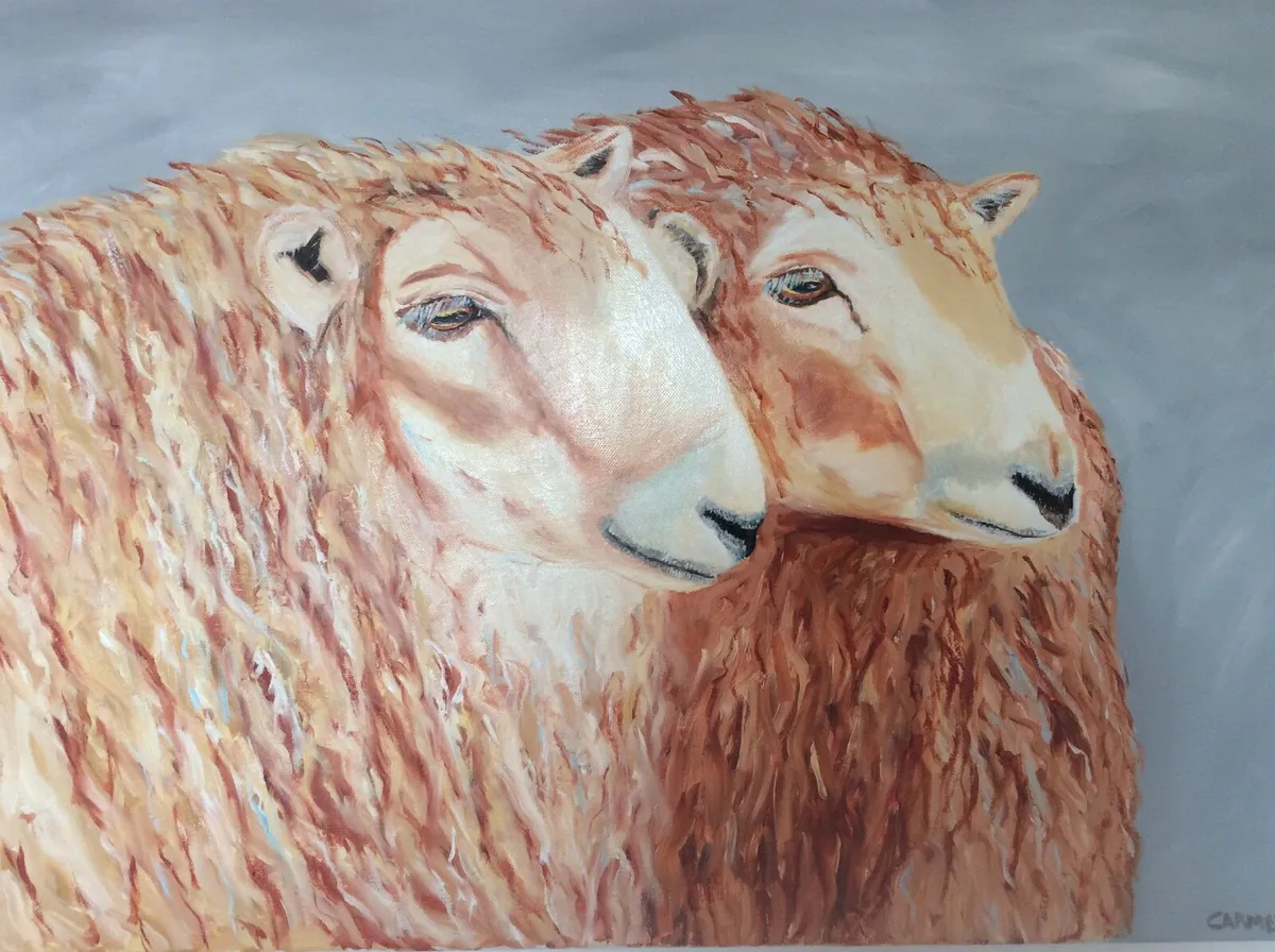 Art Oil painting ‘2 best friends’ sheep large Larg - Image 4