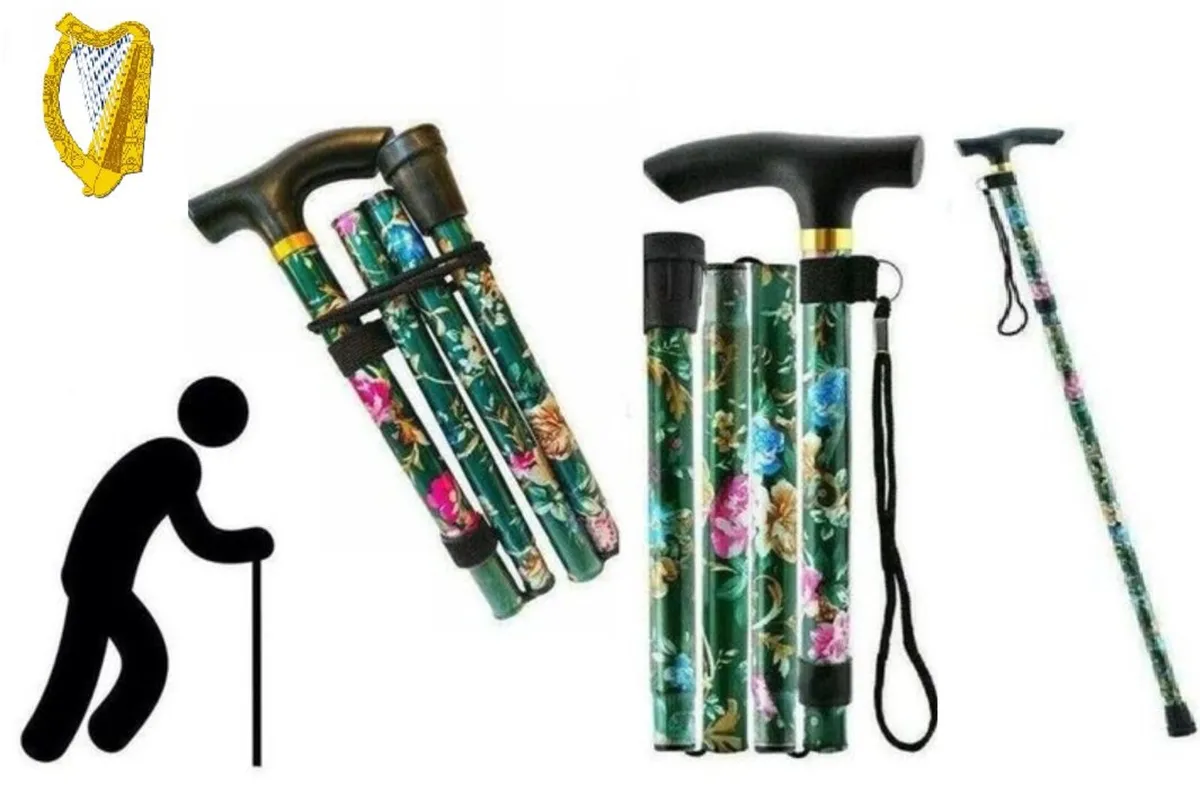 Folding Walking Stick, Floral Green - Image 4