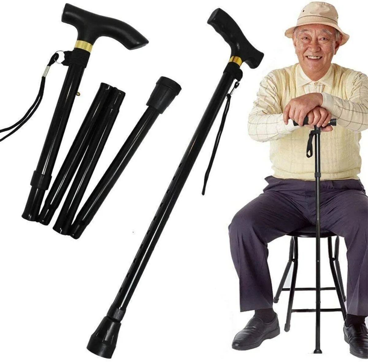 Folding Walking Stick, Adjustable - Image 3