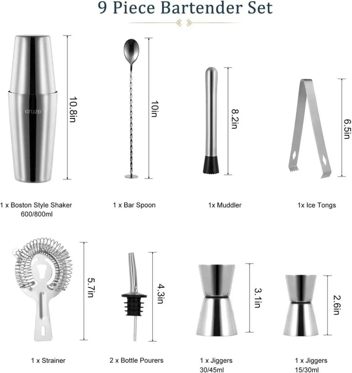 9pc Cocktail Shaker Kit with Stand - Image 3