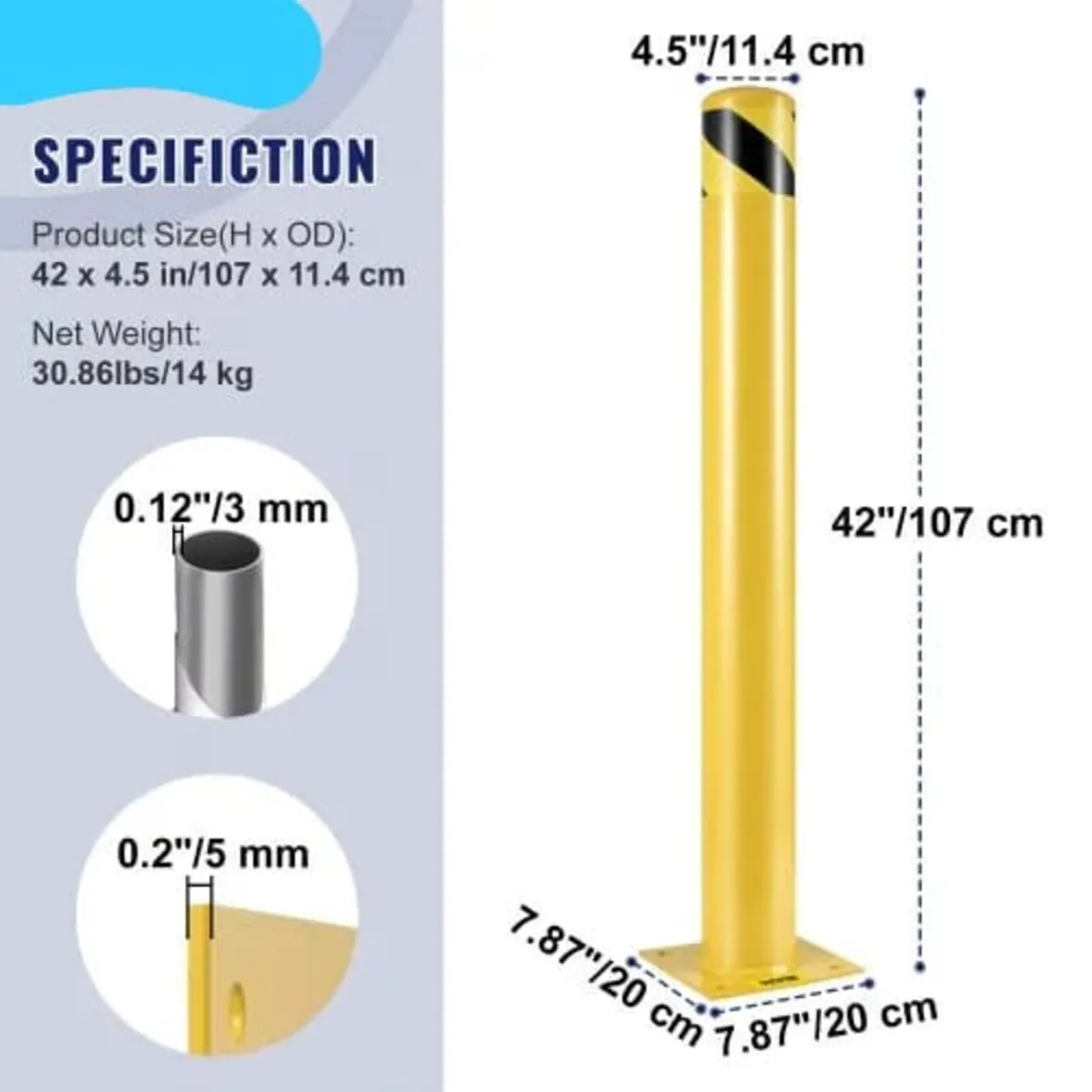 Safety Bollard, 42 Inch Height Bollard Post, 4.5 I - Image 4