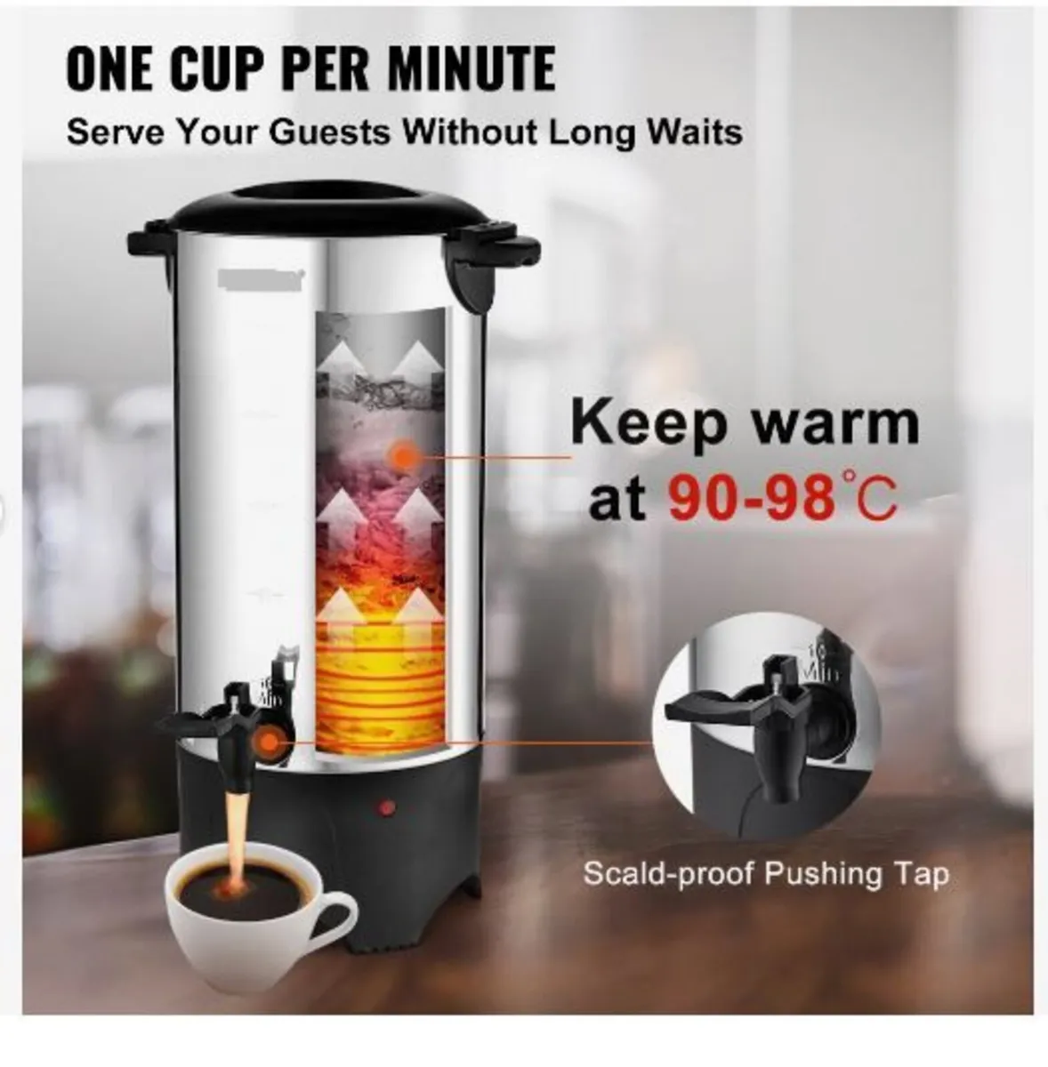 Commercial Coffee Urn, 50 Cups Stainless Steel - Image 1