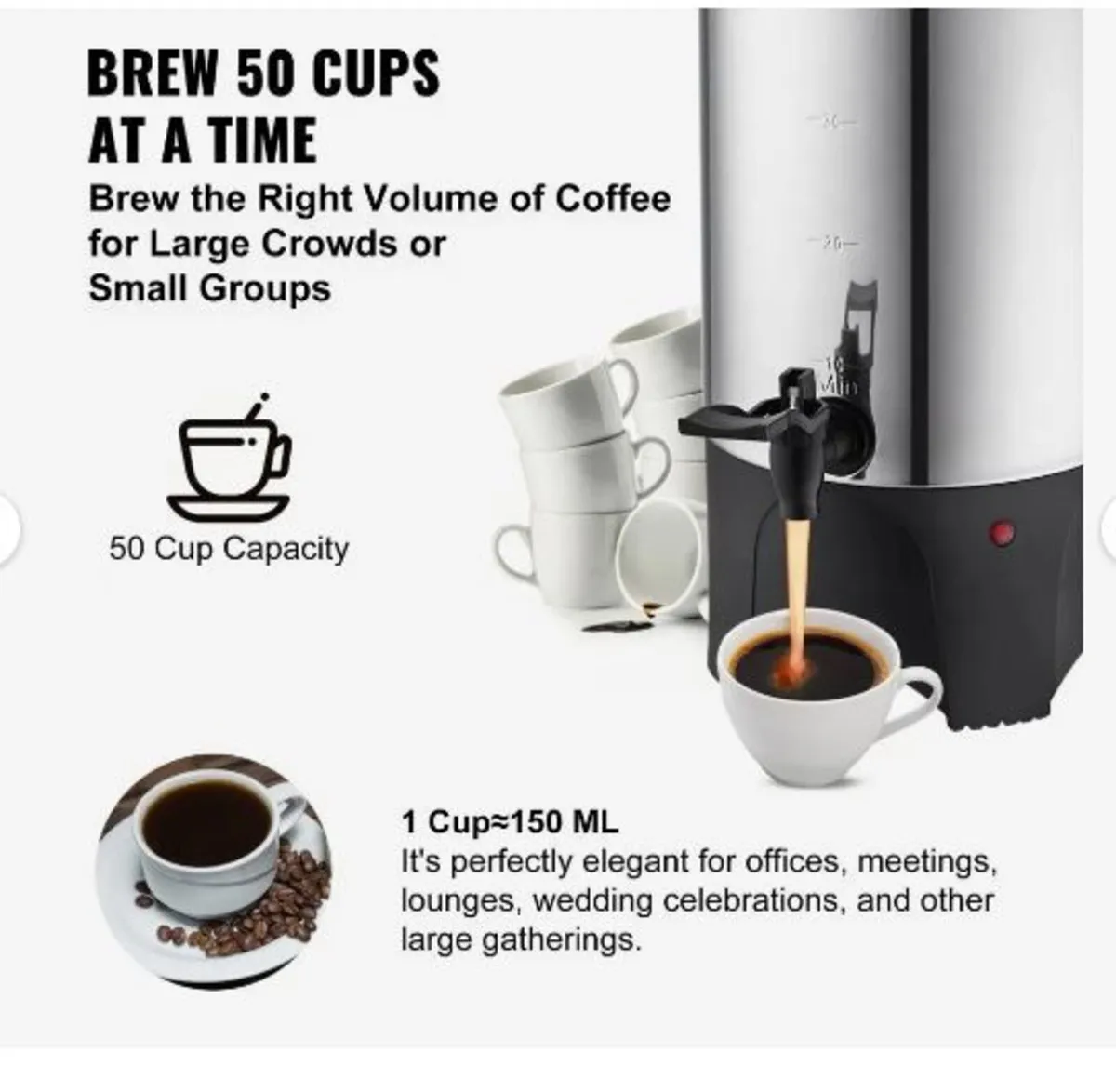Commercial Coffee Urn, 50 Cups Stainless Steel - Image 2