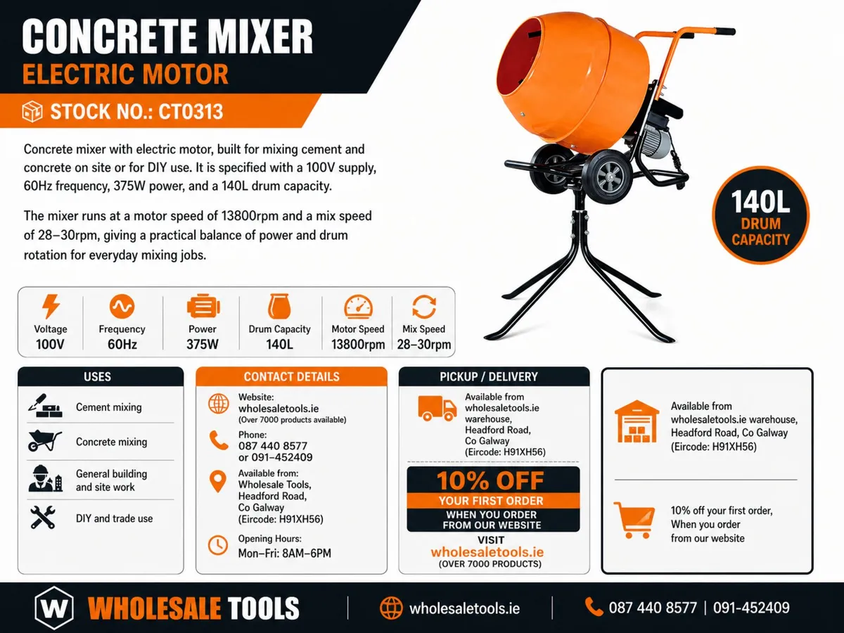 110V Cement Mixer 140L - Image 2