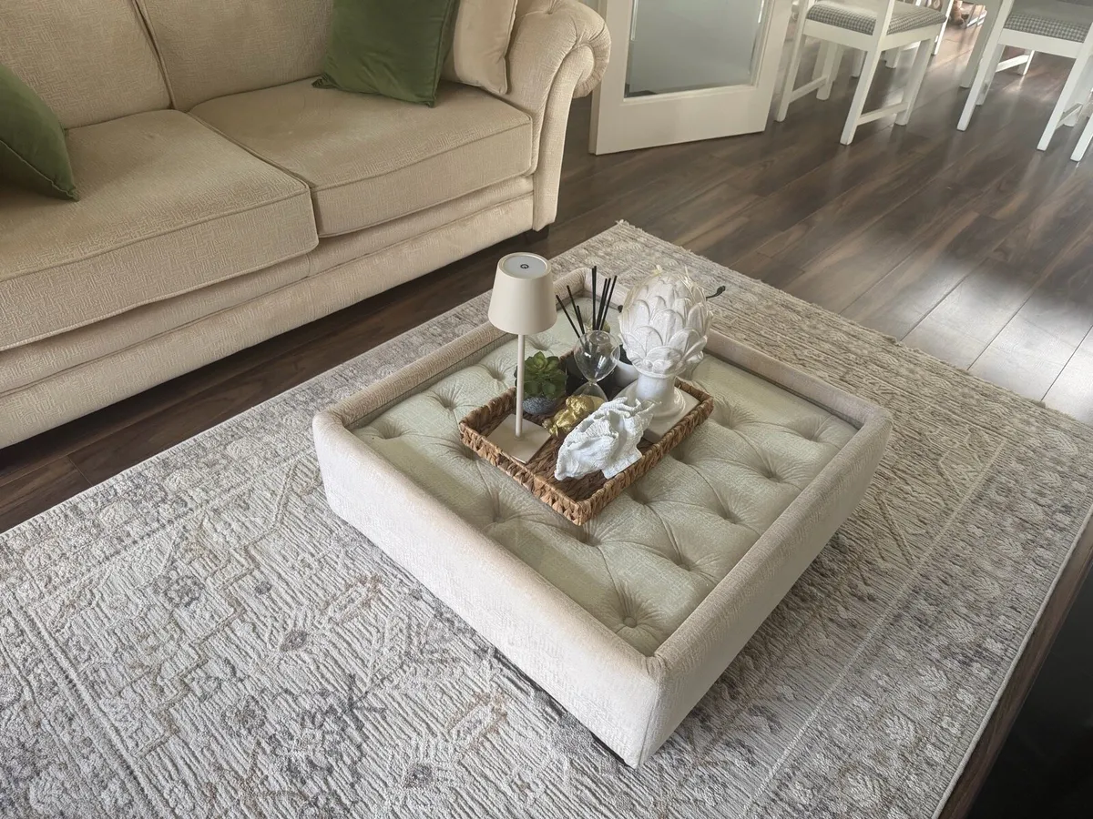 3 Seater & 2 Seater Sofa and Glass Top Footstool - Image 1