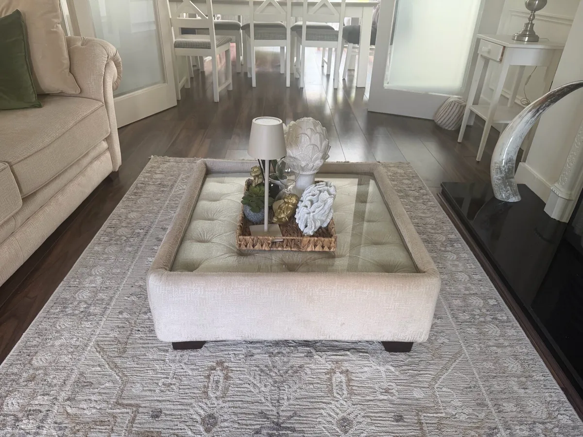 3 Seater & 2 Seater Sofa and Glass Top Footstool - Image 2