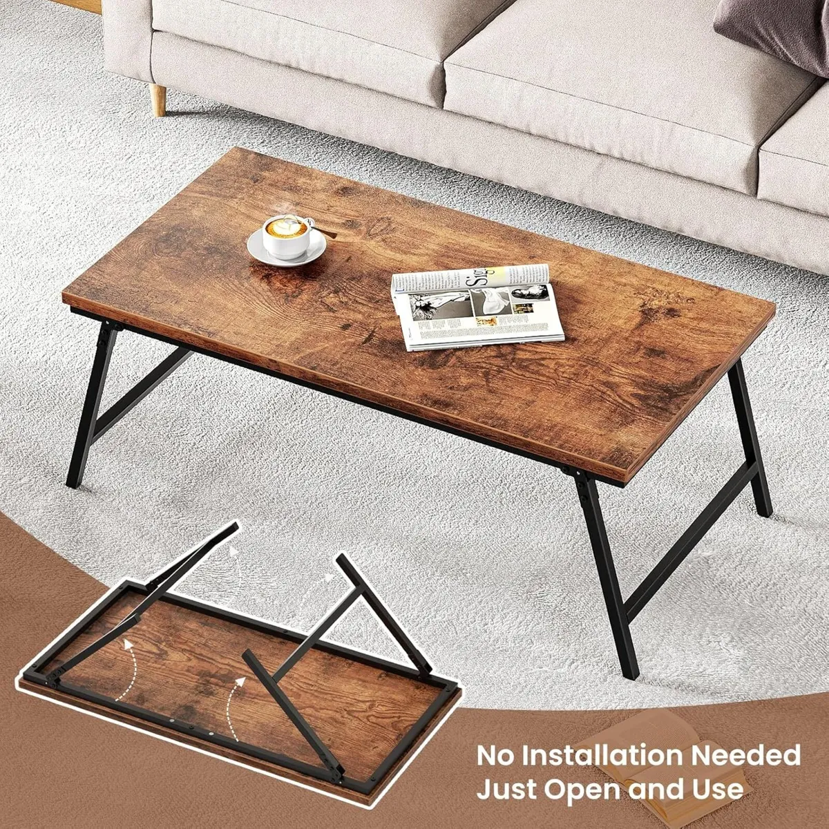Folding Coffee Table Foldable Tea with Leg - Image 4